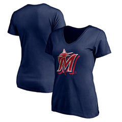 Miami Marlins Women's Red White and Team V-Neck T-Shirt Clearance