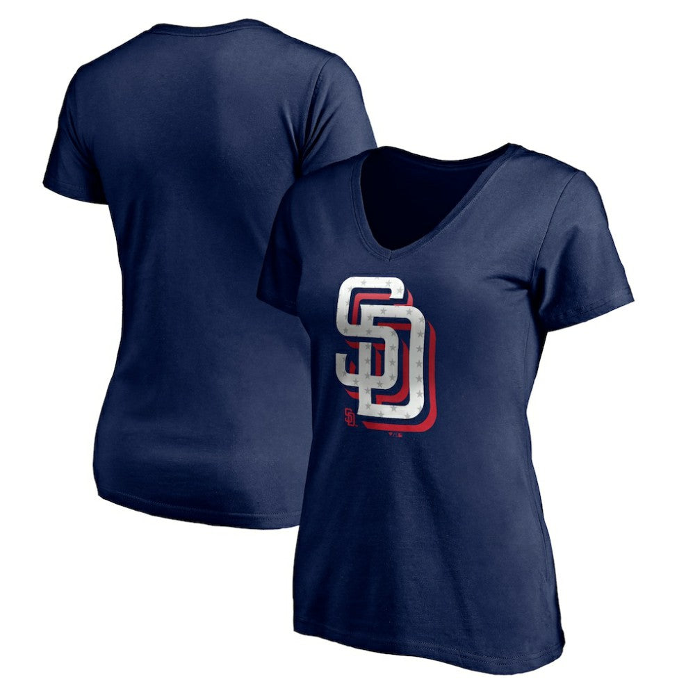 San Diego Padres Women's Red White and Team V-Neck T-Shirt On Sale