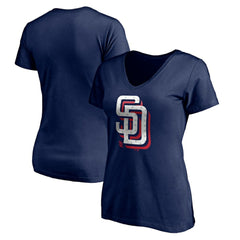 San Diego Padres Women's Red White and Team V-Neck T-Shirt On Sale