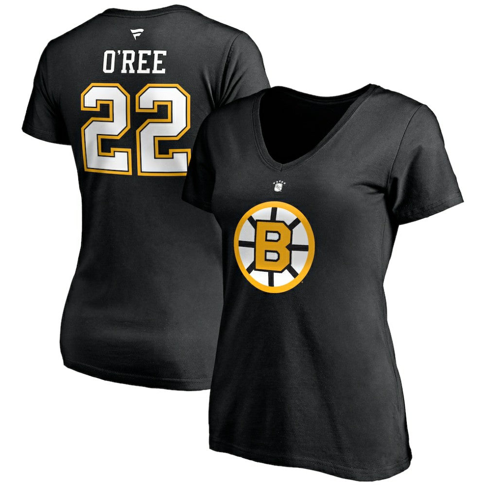 Willie O'Ree Boston Bruins Fanatics Women's Authentic Stack Retired Player Name & Number V-Neck T-Shirt Black