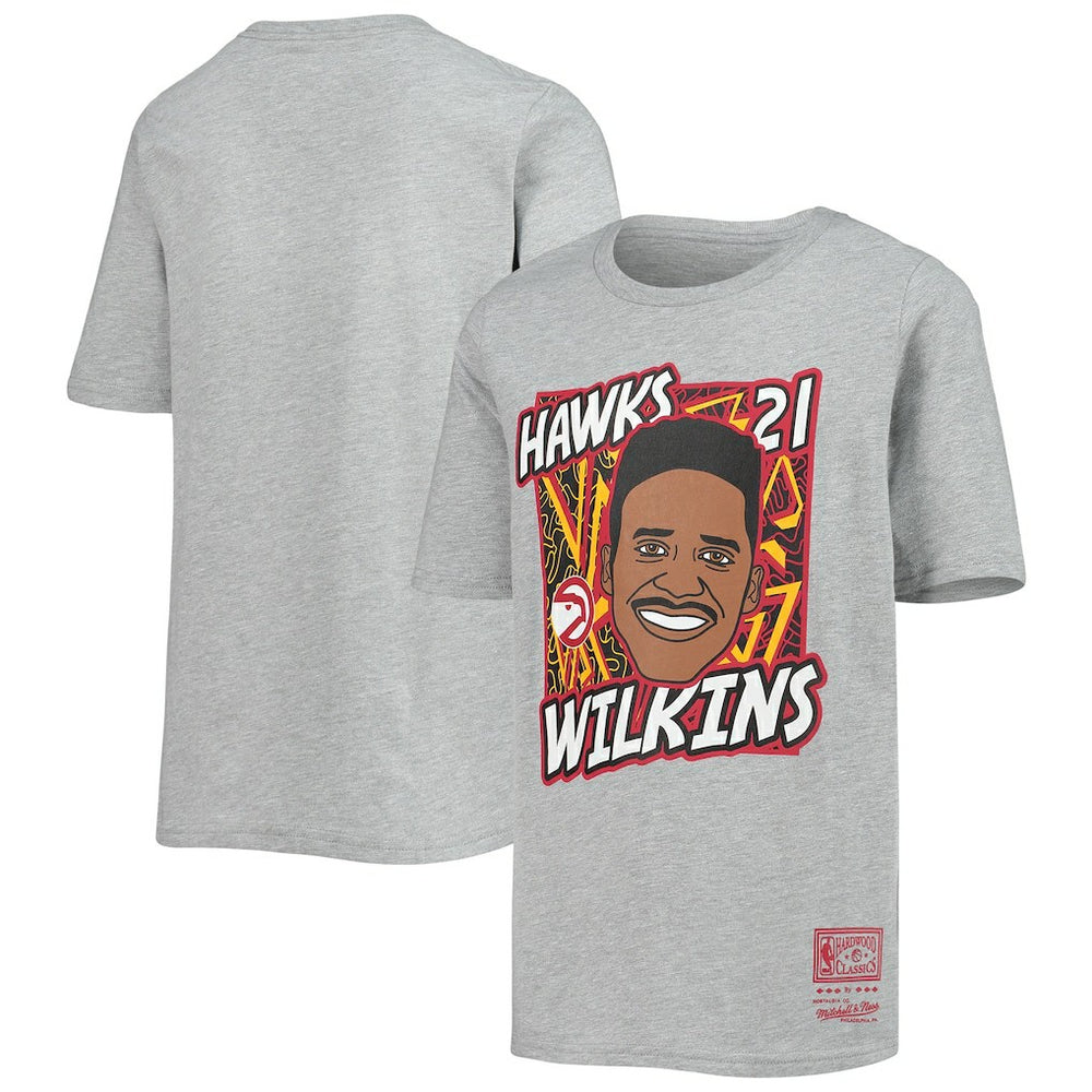 Mitchell & Ness - Dominique Wilkins Atlanta Hawks Youth Hardwood Classics King of the Court Player T-Shirt - Heathered Gray