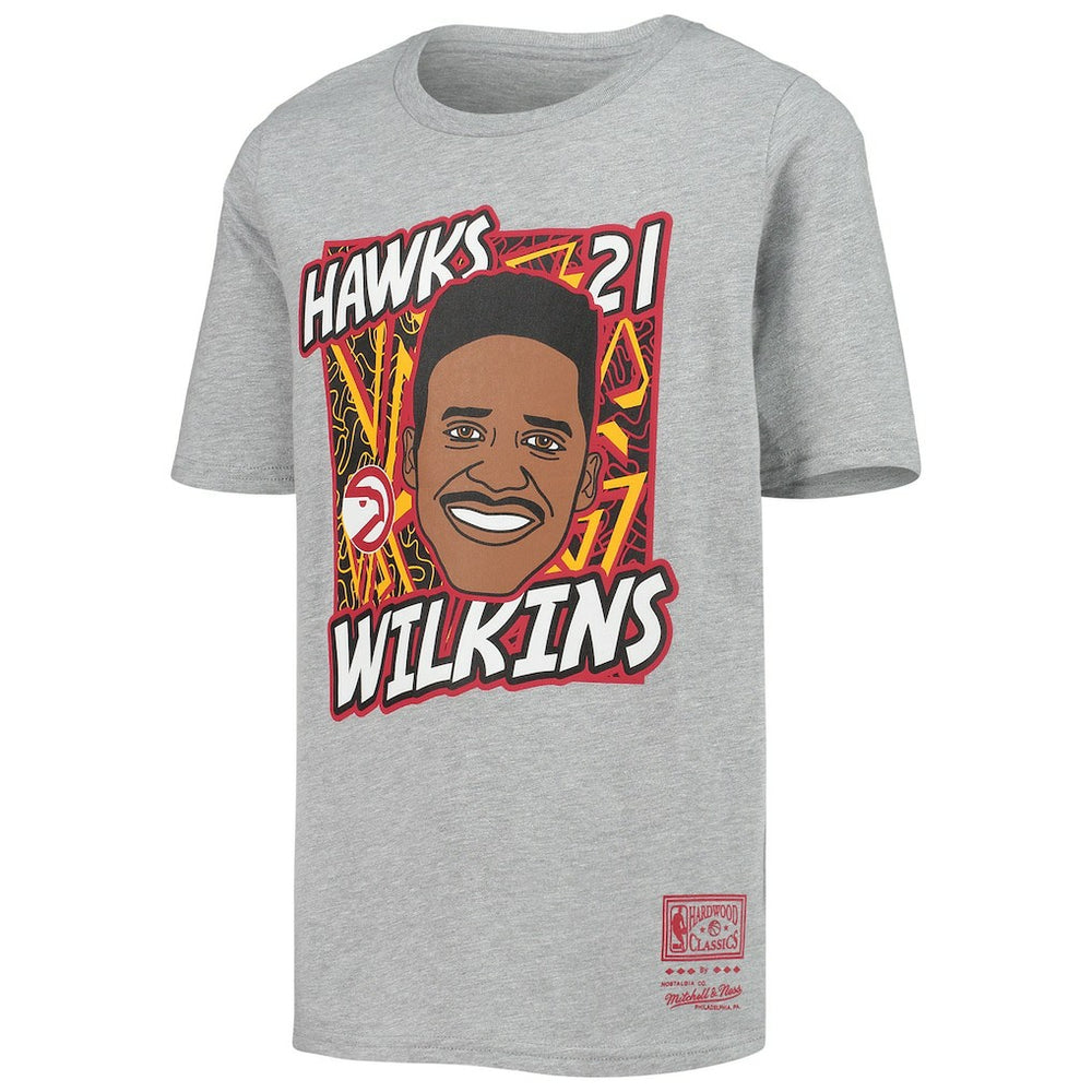 Mitchell & Ness - Dominique Wilkins Atlanta Hawks Youth Hardwood Classics King of the Court Player T-Shirt - Heathered Gray