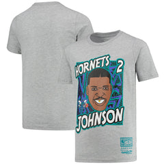 Mitchell & Ness - Larry Johnson Charlotte Hornets Youth Hardwood Classics King of the Court Player T-Shirt - Gray