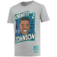 Mitchell & Ness - Larry Johnson Charlotte Hornets Youth Hardwood Classics King of the Court Player T-Shirt - Gray