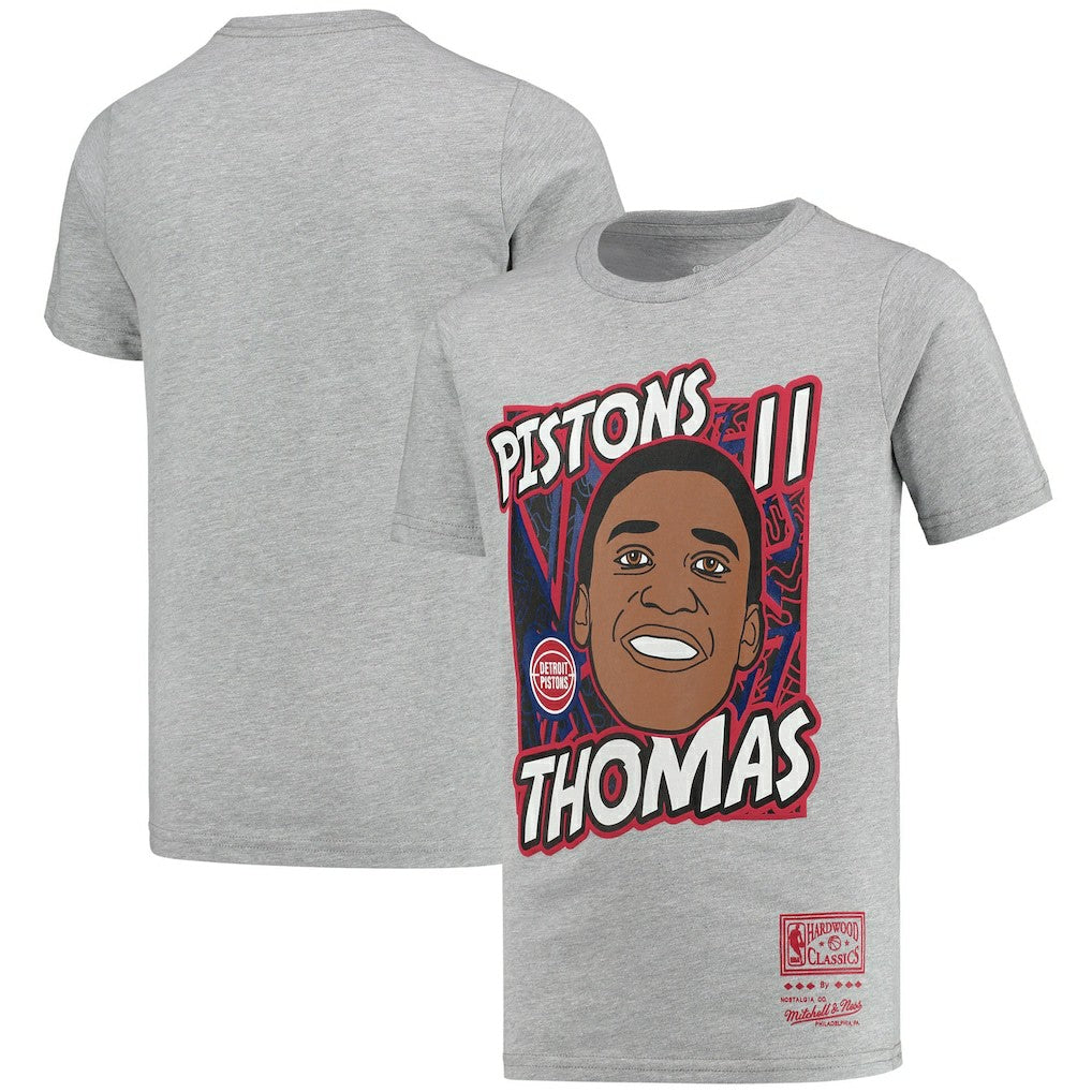 Mitchell & Ness - Isiah Thomas Detroit Pistons Youth Hardwood Classics King of the Court Player T-Shirt - Gray