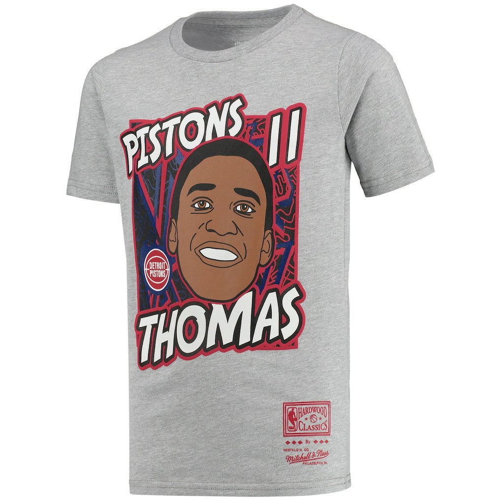 Mitchell & Ness - Isiah Thomas Detroit Pistons Youth Hardwood Classics King of the Court Player T-Shirt - Gray
