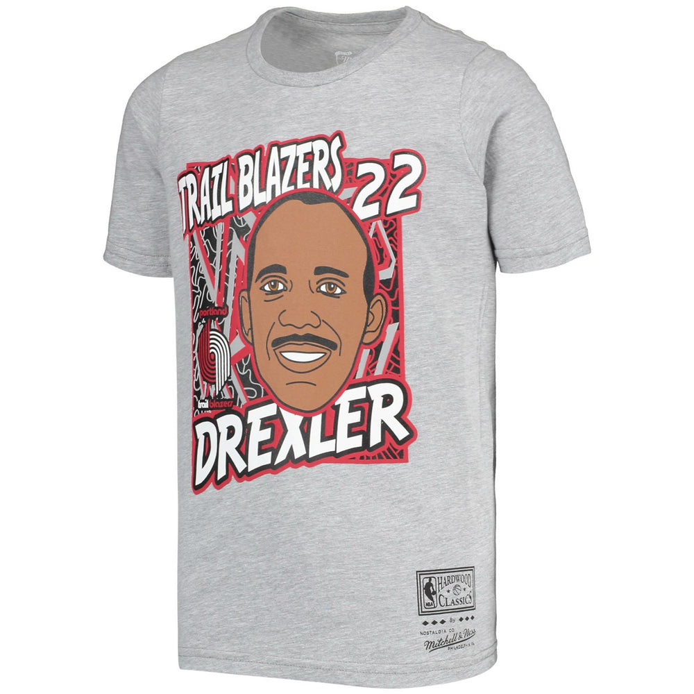 Mitchell & Ness - Clyde Drexler Portland Trail Blazers Youth Hardwood Classics King of the Court Player T-Shirt - Gray