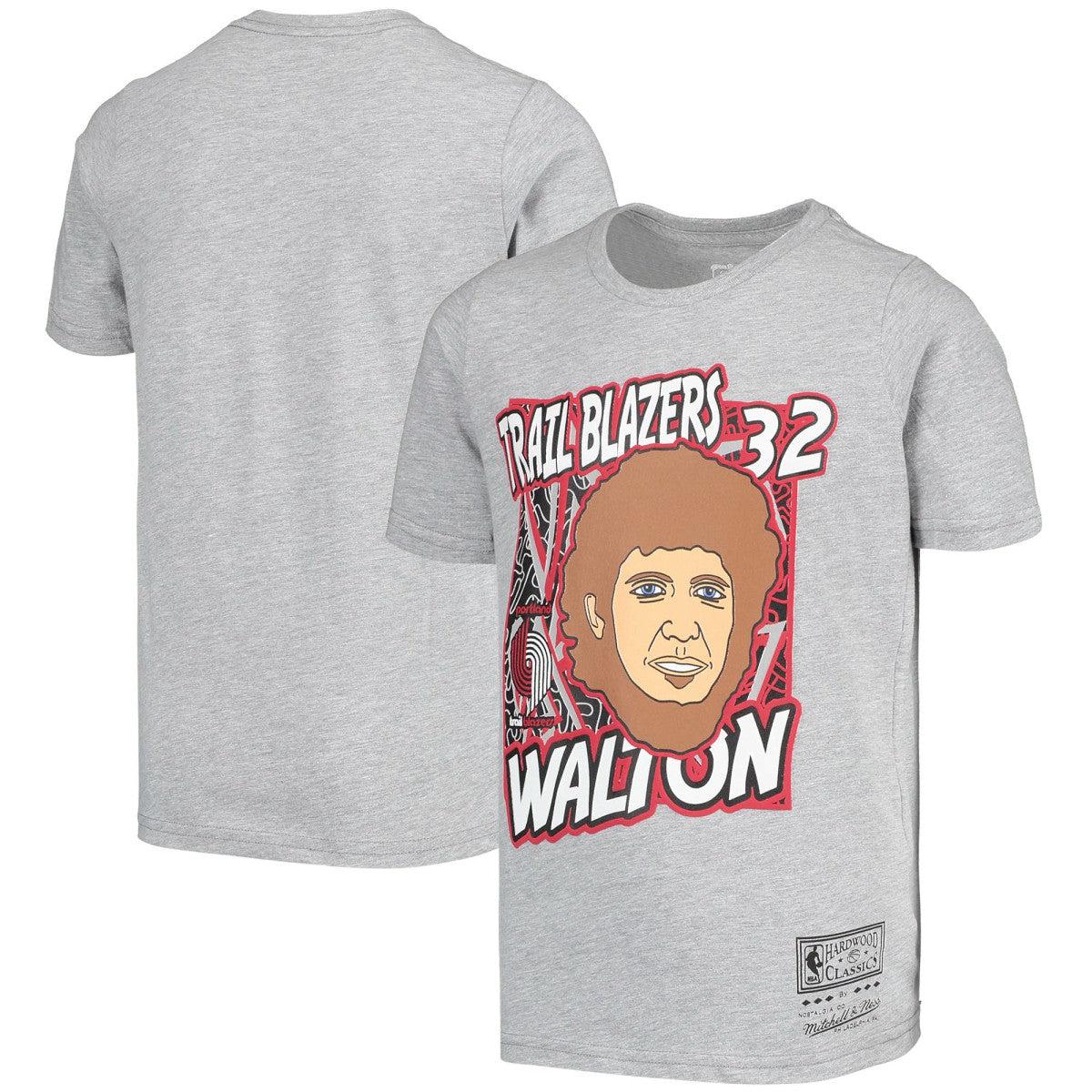 Mitchell & Ness - Bill Walton Portland Trail Blazers Youth Hardwood Classics King of the Court Player T-Shirt - Gray