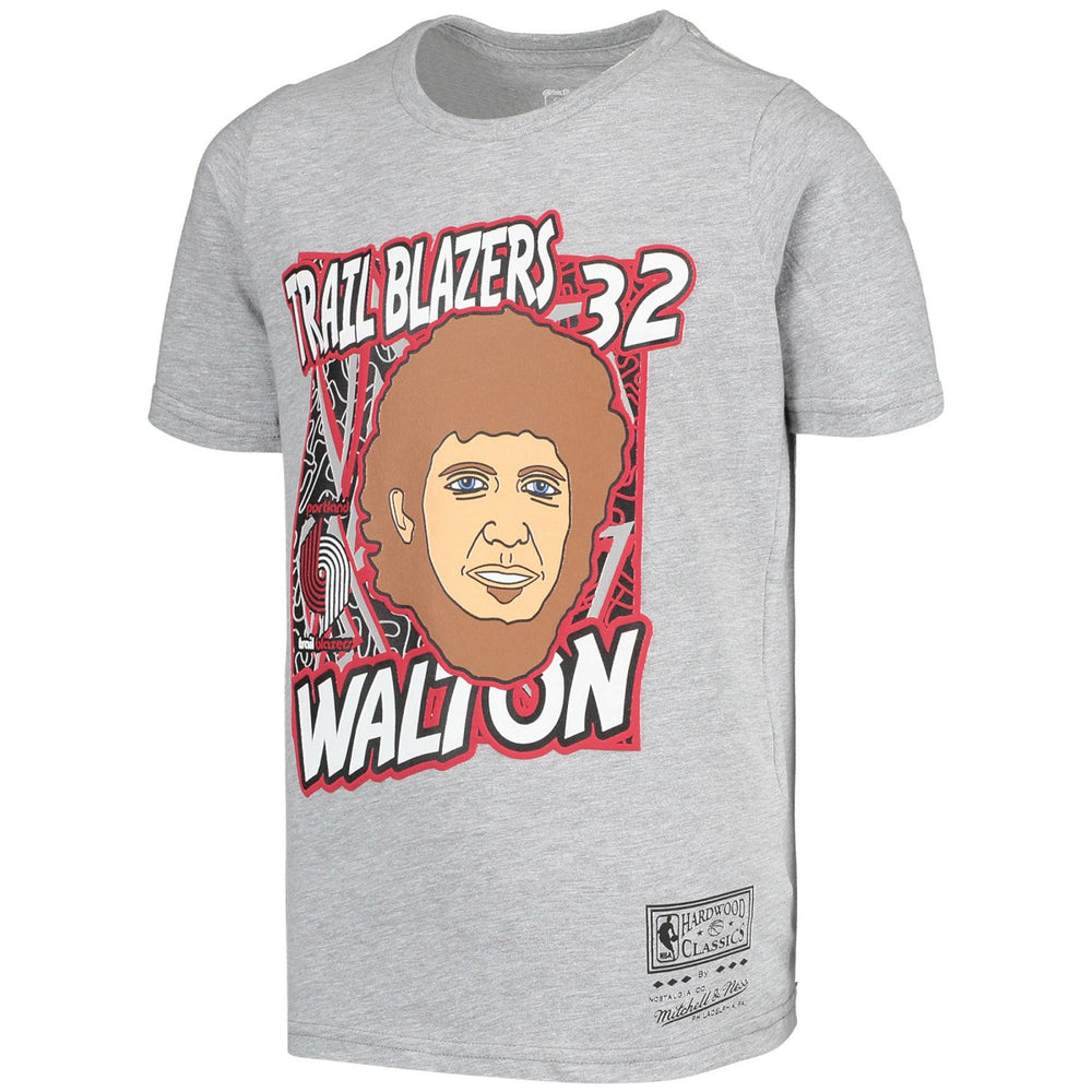Mitchell & Ness - Bill Walton Portland Trail Blazers Youth Hardwood Classics King of the Court Player T-Shirt - Gray