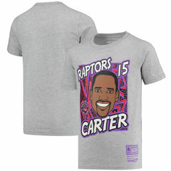Mitchell & Ness - Vince Carter Toronto Raptors Youth Hardwood Classics King of the Court Player T-Shirt - Gray
