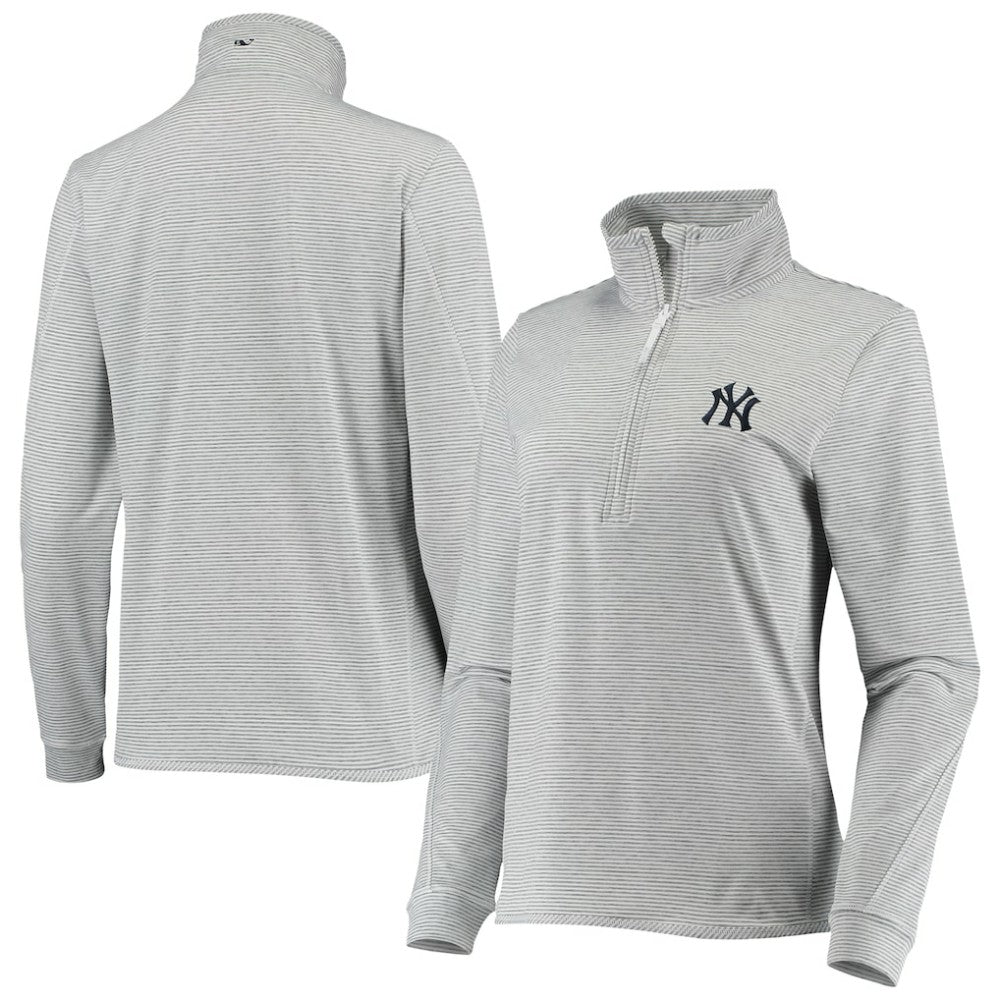 New York Yankees Vineyard Vines Women's Stripe Sankaty Half-Zip Pullover Top On Sale