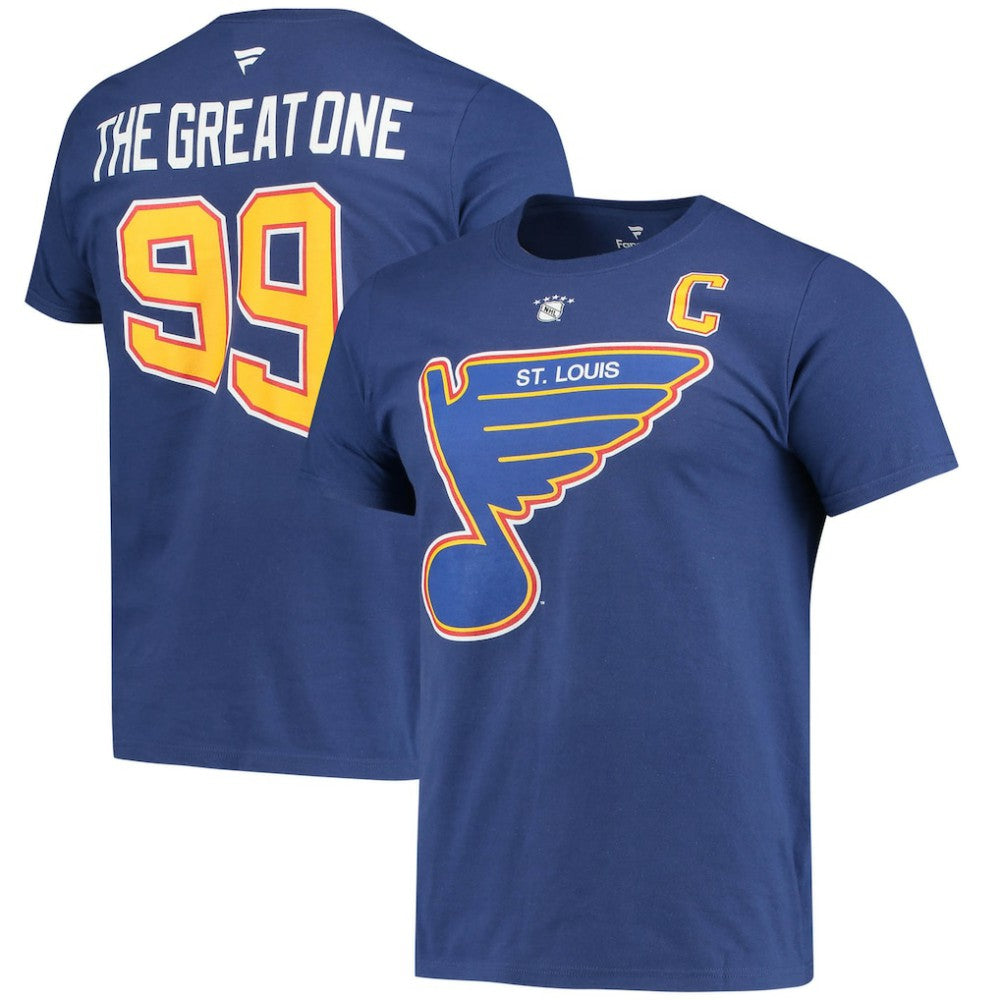 Wayne Gretzky St. Louis Blues - Fanatics Authentic Stack Retired Player Nickname & Number T-Shirt Blue
