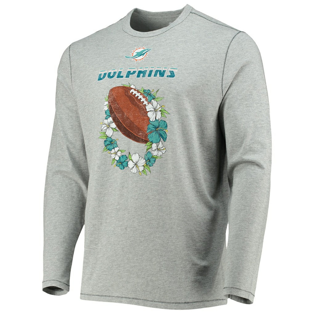 Miami Dolphins Sport Lei Pass Long Sleeve T-Shirt Heathered Gray - Tommy Bahama