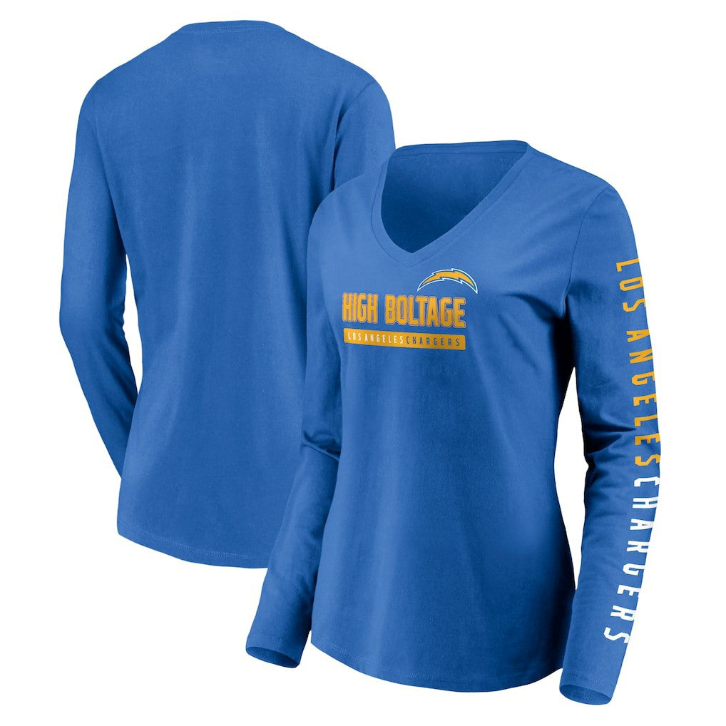 Los Angeles Chargers Women's Slogan V-Neck Long Sleeve T-Shirt Powder Blue - Fanatics