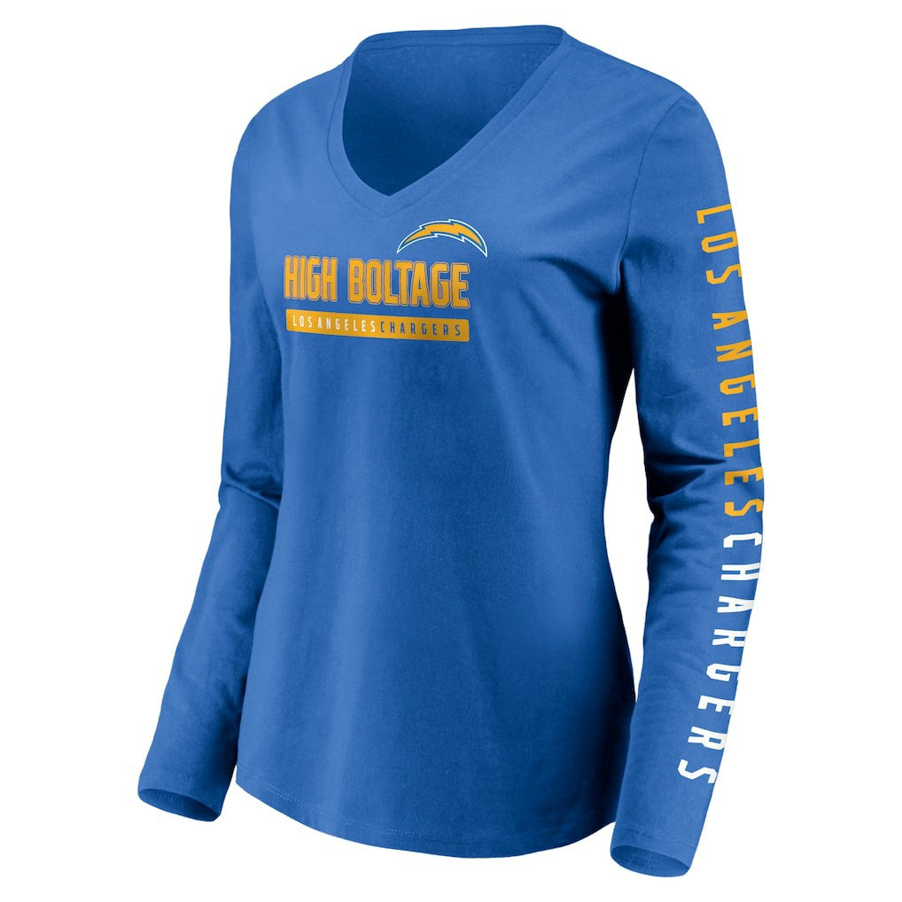 Los Angeles Chargers Women's Slogan V-Neck Long Sleeve T-Shirt Powder Blue - Fanatics