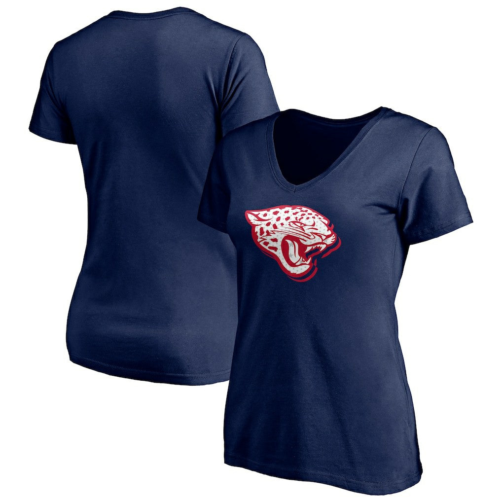 Jacksonville Jaguars Women's Red White and Team V-Neck T-Shirt Navy - NFL