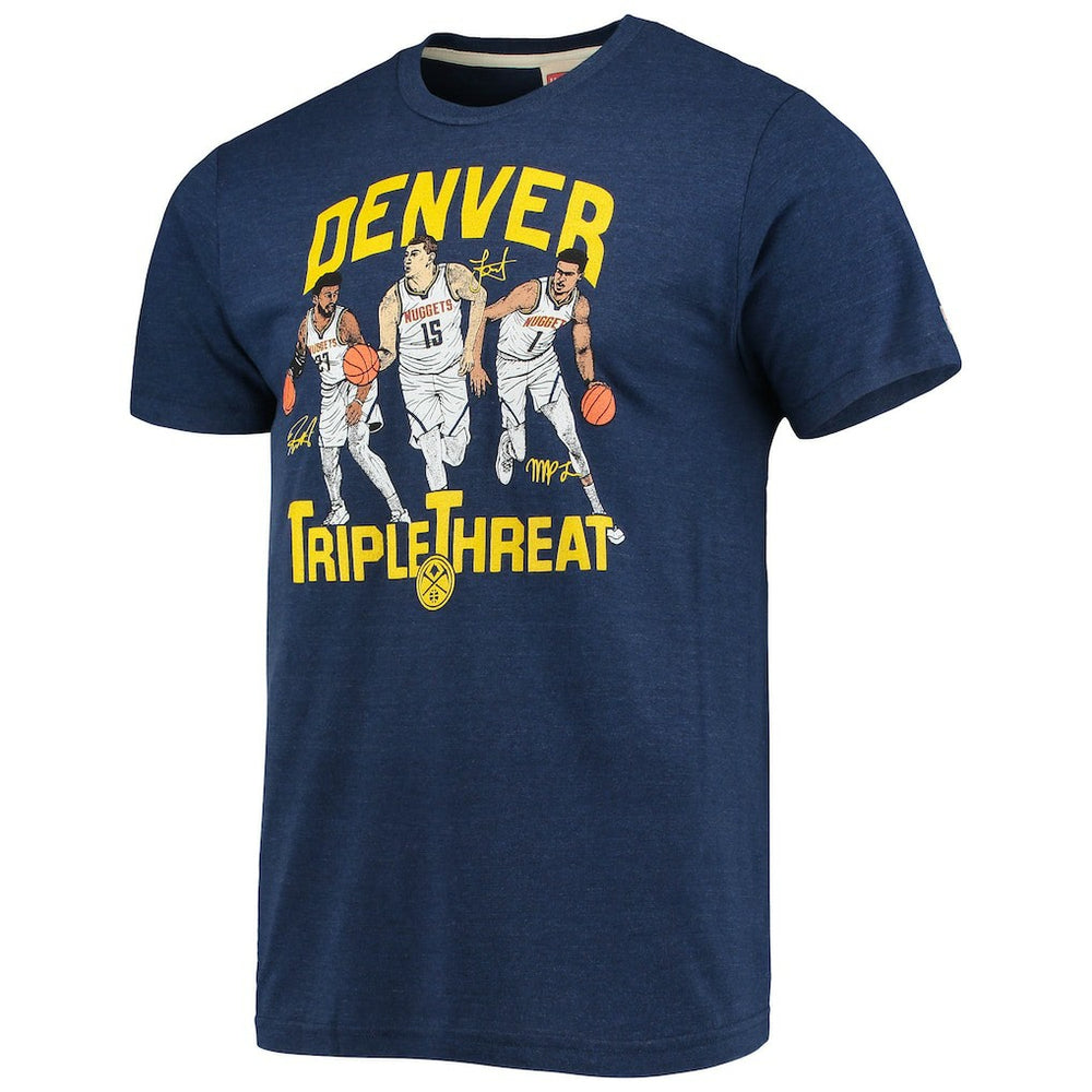 NBA - Jamal Murray/Michael Porter Jr./Nikola Jokic Denver Nuggets Homage Triple Threat Player Tri-Blend T-Shirt - Heathered Navy