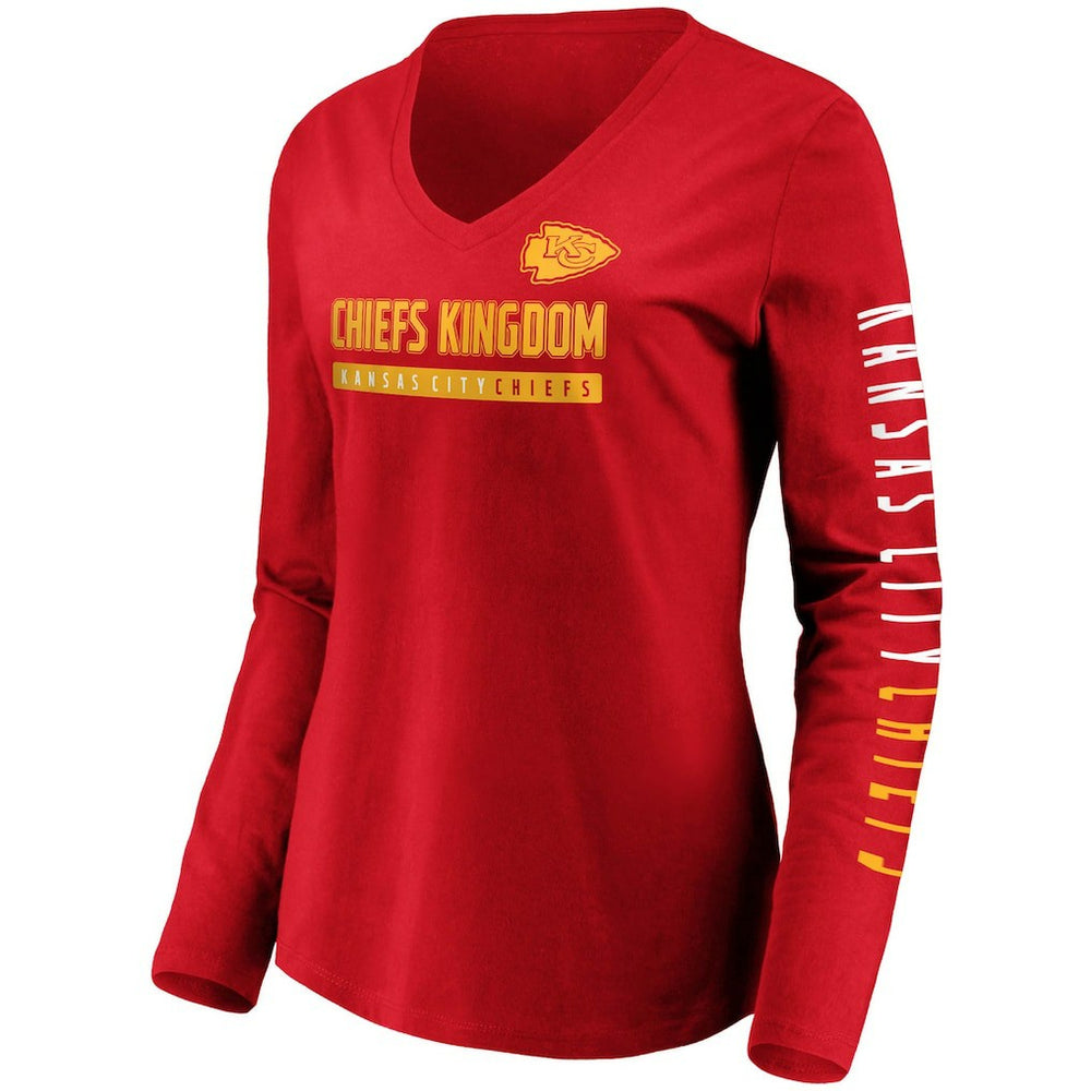 Kansas City Chiefs Women's Slogan V-Neck Long Sleeve T-Shirt Red - Fanatics