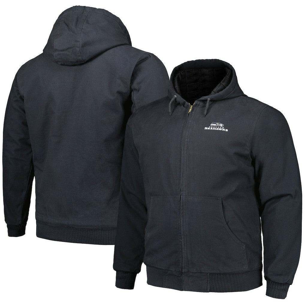Seattle Seahawks Dunbrooke Big & Tall Dakota Canvas Hoodie Full-Zip Jacket Charcoal - NFL