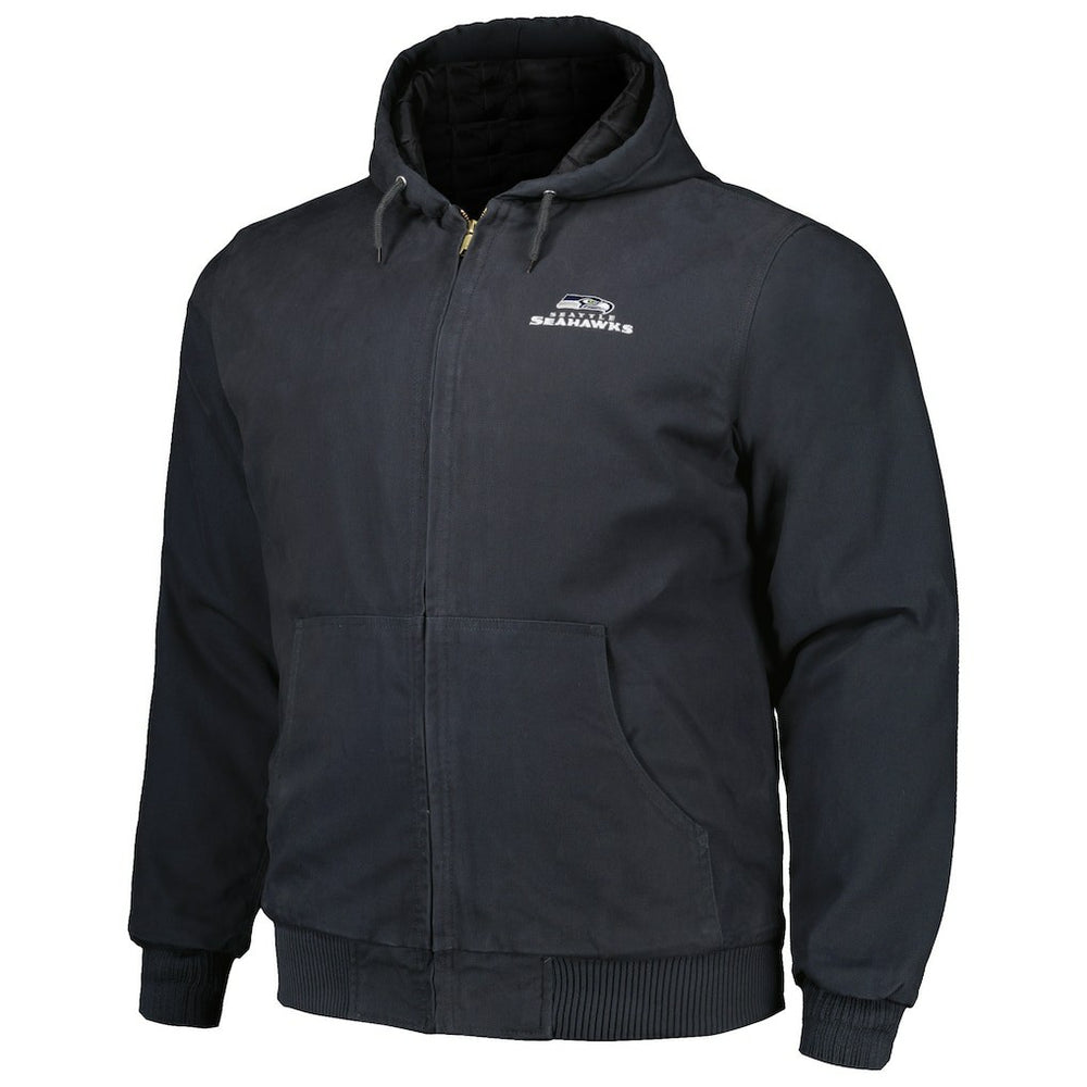 Seattle Seahawks Dunbrooke Big & Tall Dakota Canvas Hoodie Full-Zip Jacket Charcoal - NFL
