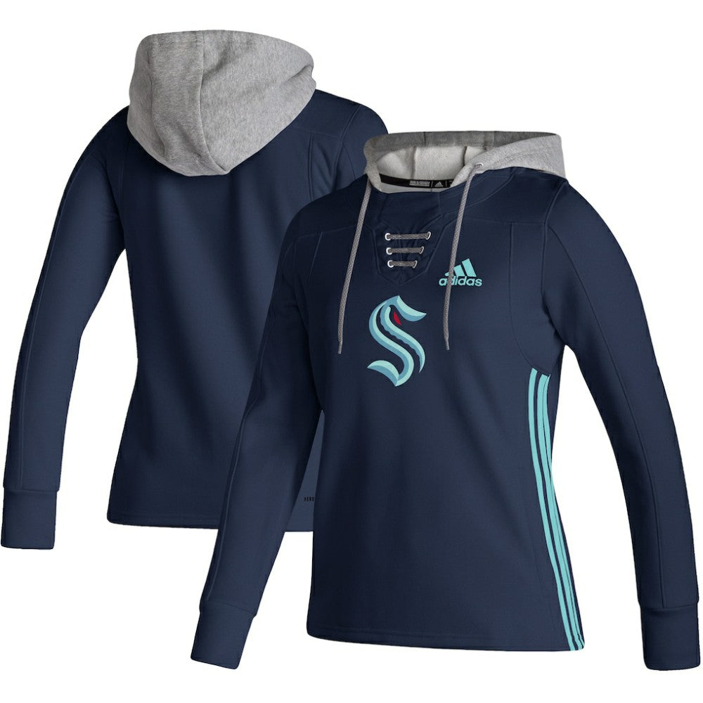 Seattle Kraken adidas Women's Skate Lace AEROREADY Pullover Hoodie Deep Sea Blue
