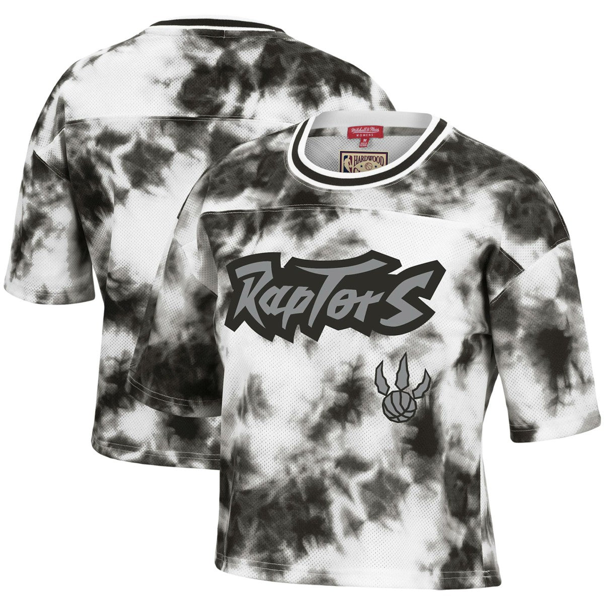 Mitchell & Ness - Toronto Raptors Women's Hardwood Classics Tie-Dye Cropped T-Shirt - Black/White