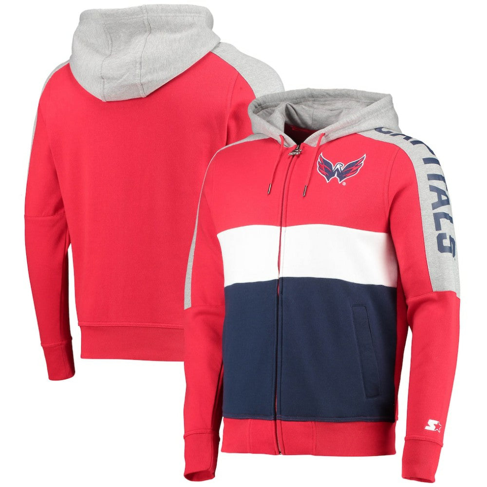 Washington Capitals Starter Playoffs Color Block Full-Zip Hoodie Red/Navy