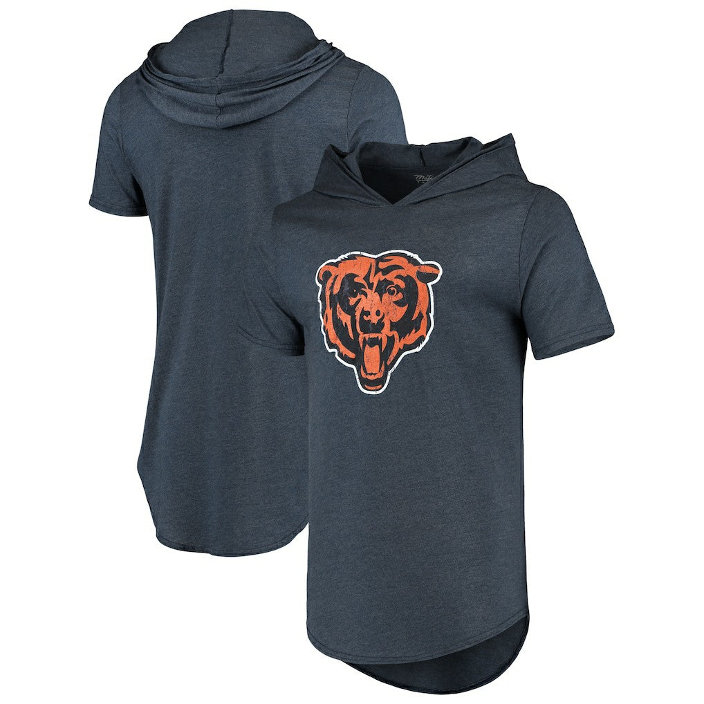 Chicago Bears Majestic Threads Primary Logo Tri-Blend Hoodie T-Shirt Navy - NFL