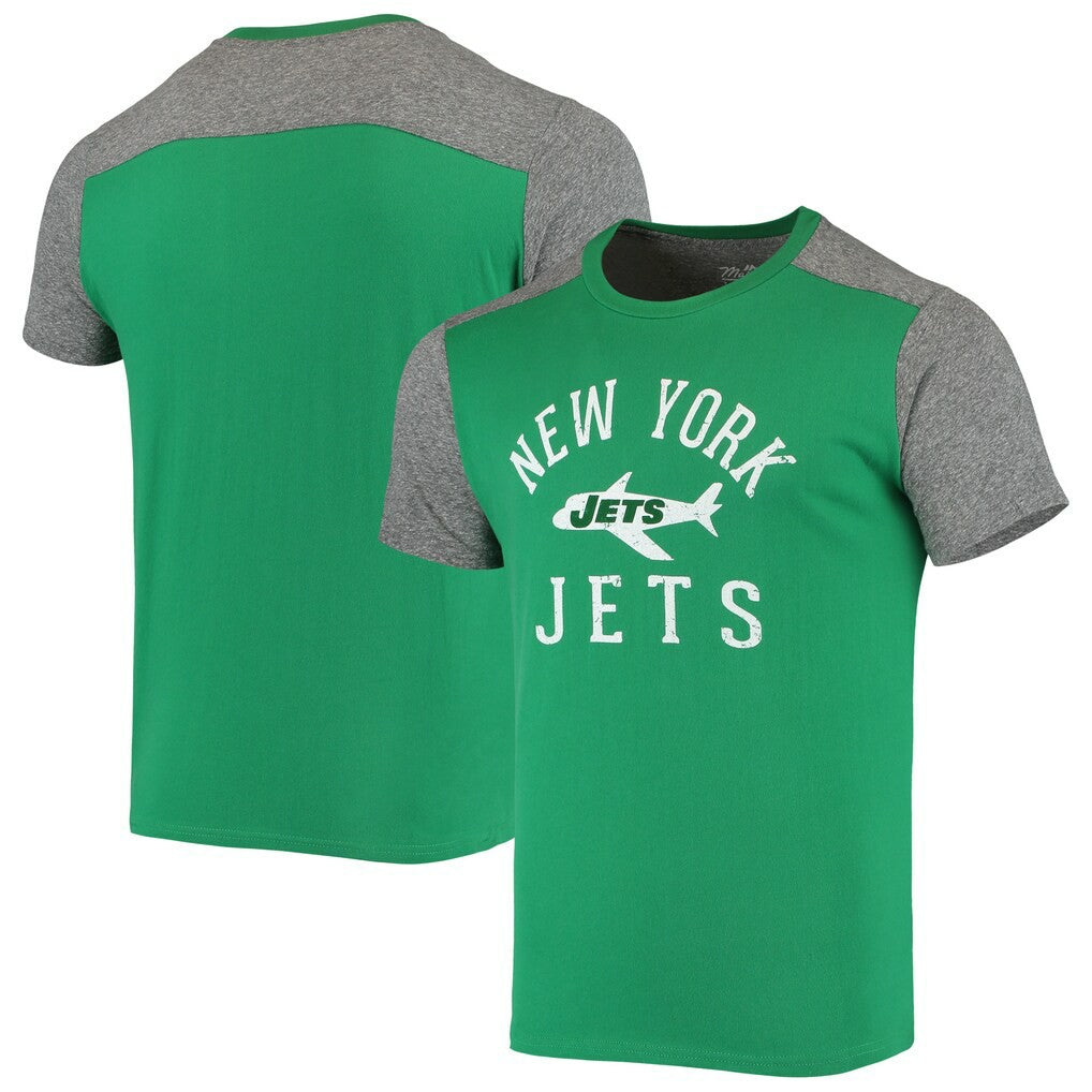 New York Jets Majestic Threads Gridiron Classics Field Goal Slub T-Shirt Kelly Green/Heathered Gray - NFL