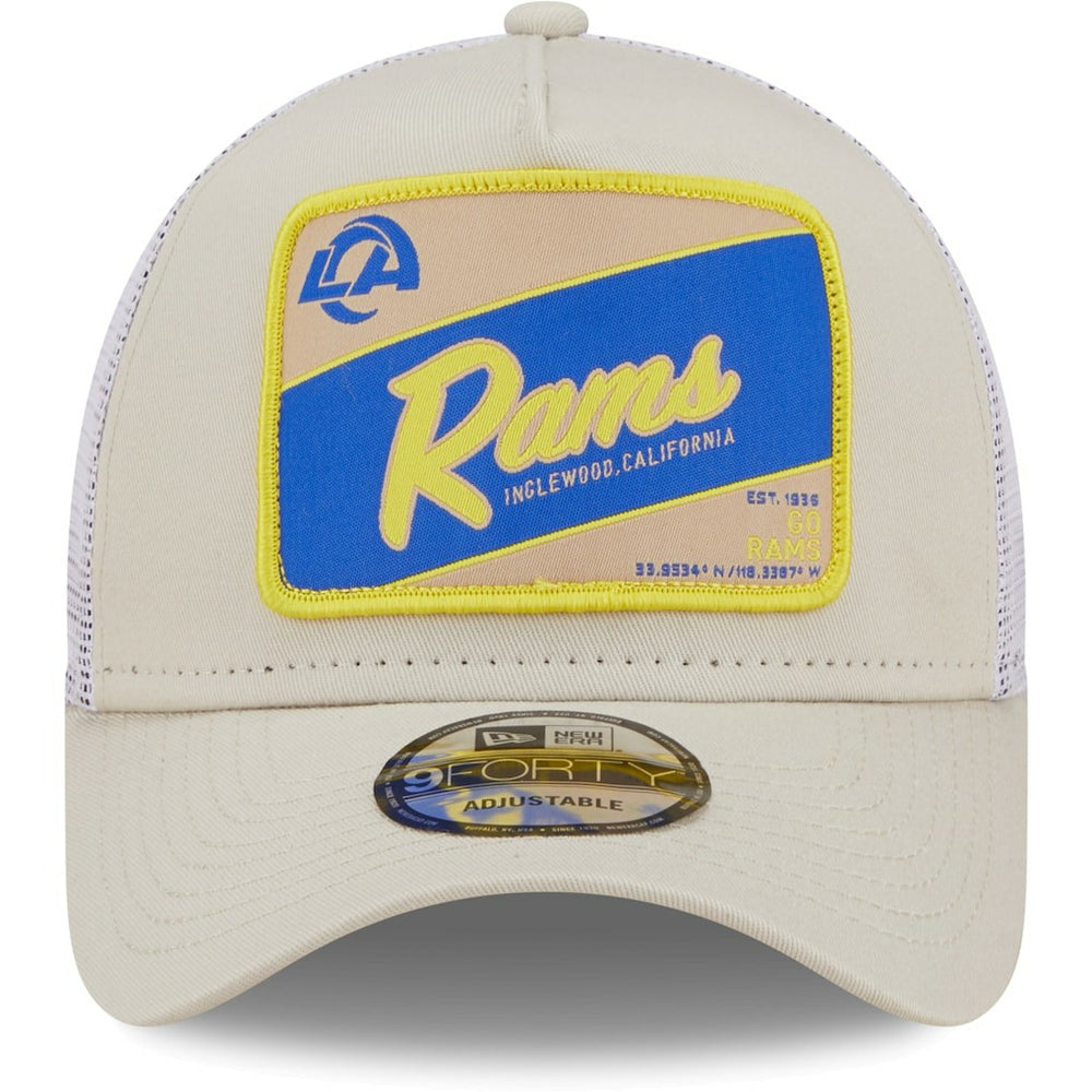 Los Angeles Rams New Era Happy Camper A-Frame Trucker 9FORTY Snapback Hat Khaki/White - NFL