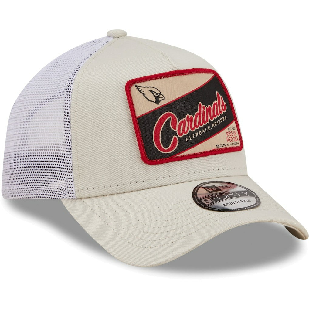Arizona Cardinals New Era Happy Camper A-Frame Trucker 9FORTY Snapback Hat Khaki/White - NFL