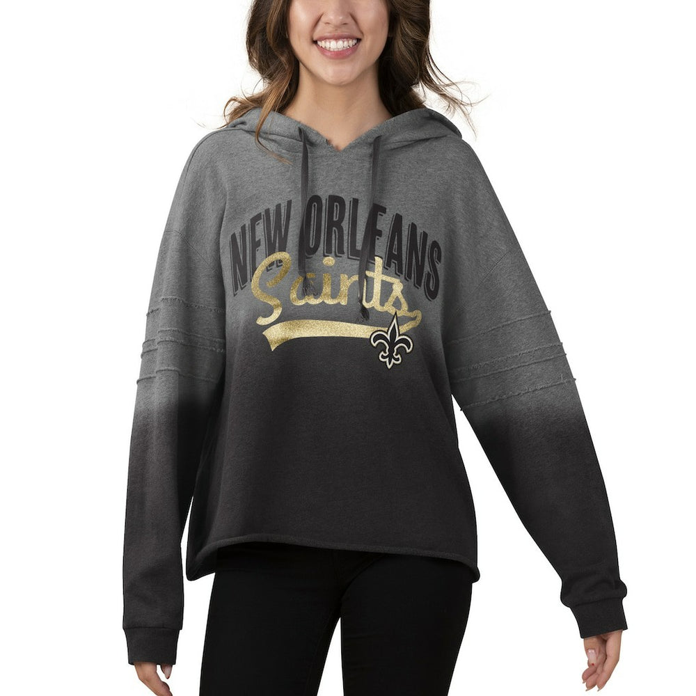 New Orleans Saints Touch Women's Superstar Dip-Dye Pullover Hoodie Heathered Gray/Black - NFL