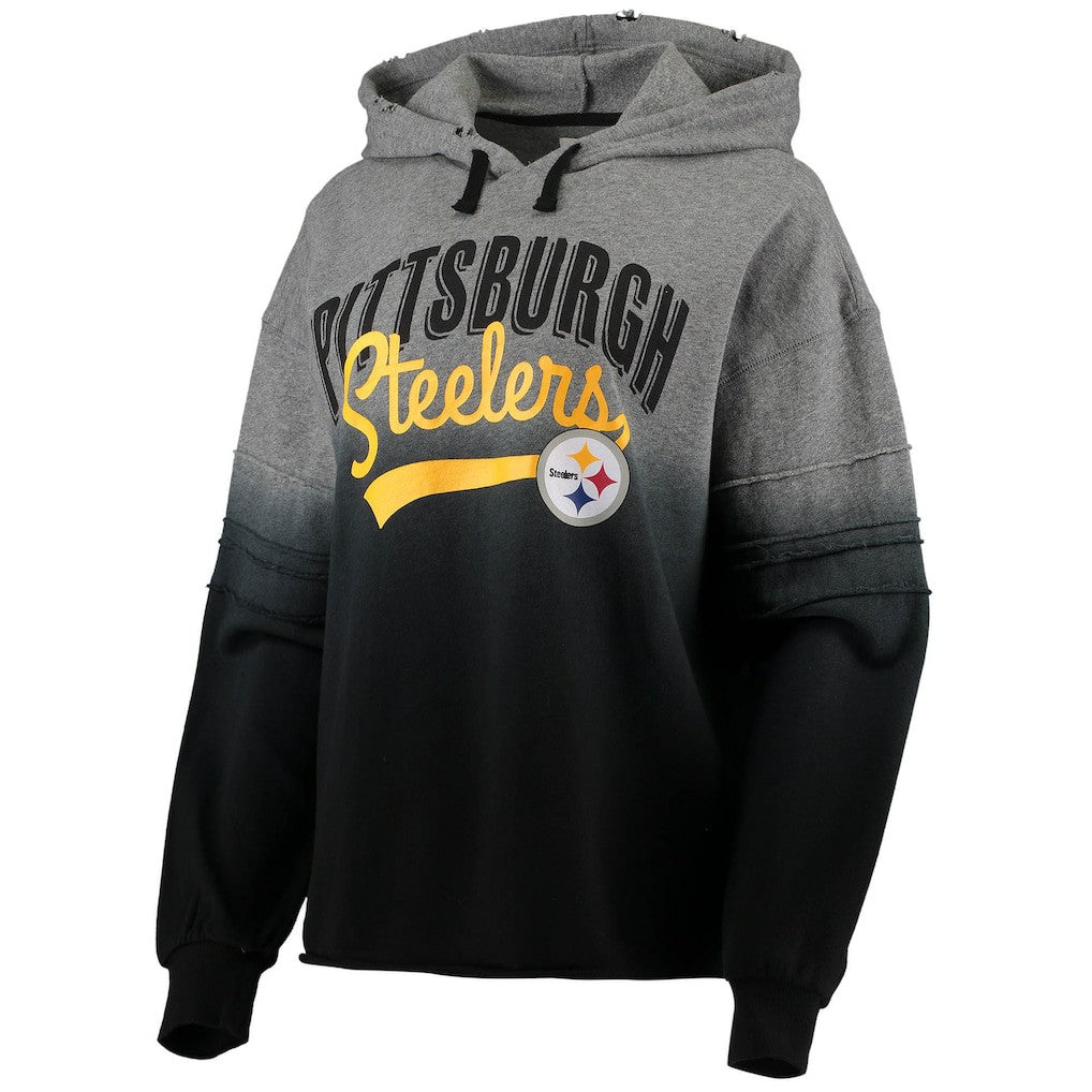 Pittsburgh Steelers Touch Women's Superstar Dip-Dye Pullover Hoodie Heathered Gray/Black - NFL