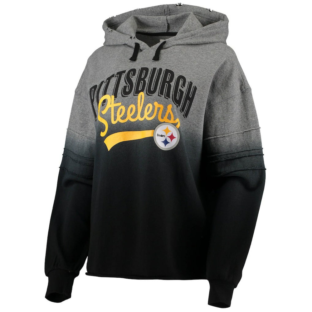 Pittsburgh Steelers Touch Women's Superstar Dip-Dye Pullover Hoodie Heathered Gray/Black - NFL