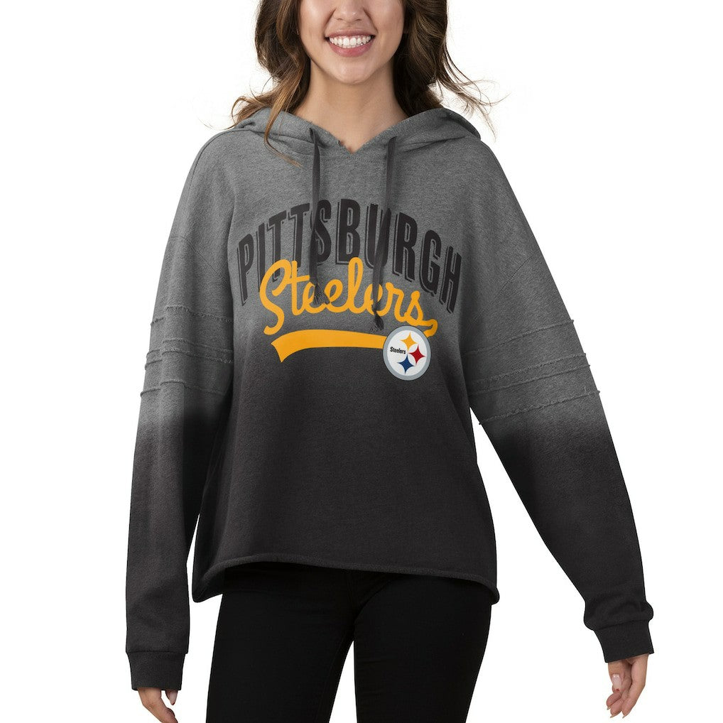 Pittsburgh Steelers Touch Women's Superstar Dip-Dye Pullover Hoodie Heathered Gray/Black - NFL