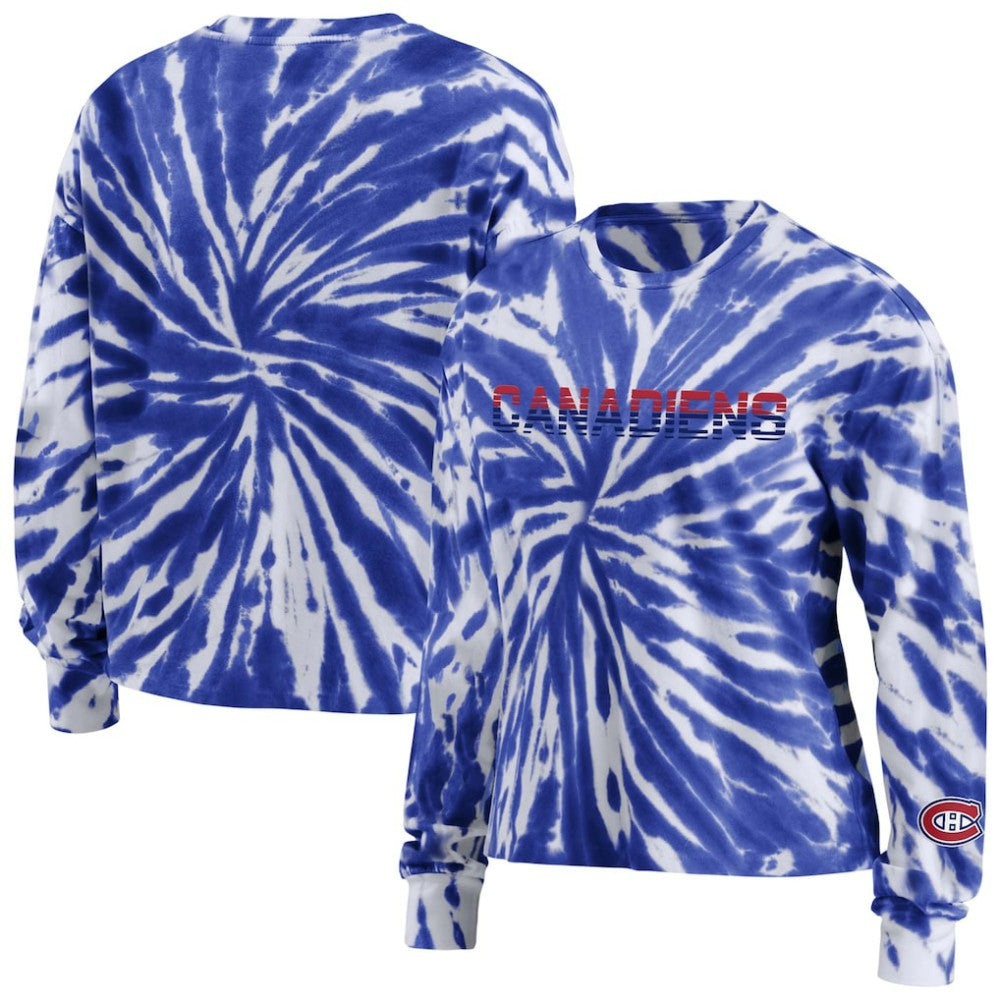 Montreal Canadiens - WEAR by Erin Andrews Women's Tie-Dye Long Sleeve T-Shirt Navy