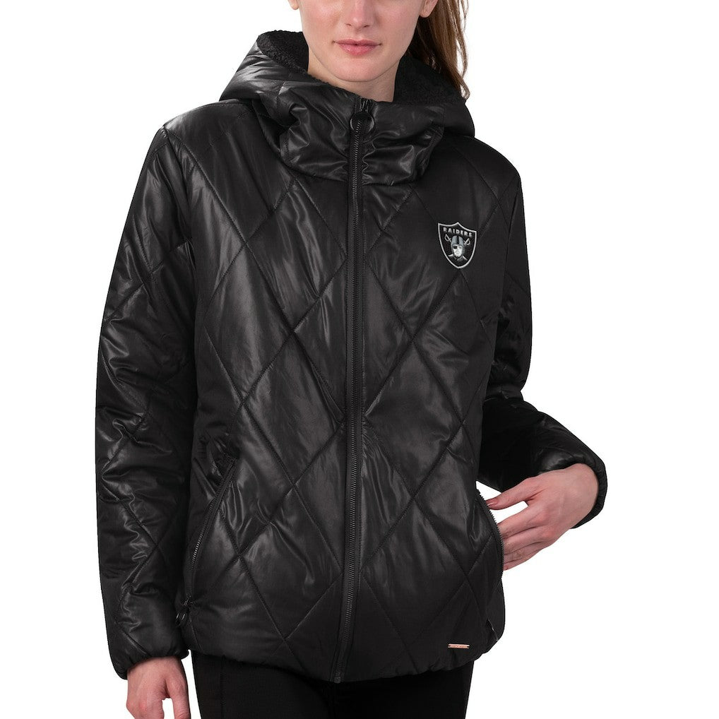 Las Vegas Raiders MSX by Michael Strahan Women's Charlotte Full-Zip Hoodie Puffer Jacket Black - NFL