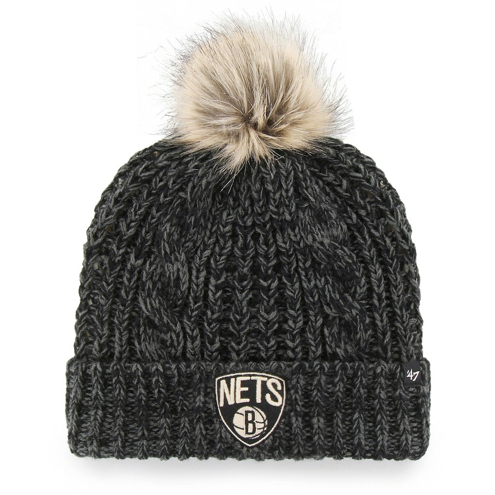 47 brand - Brooklyn Nets '47 Women's Meeko Cuffed Knit Hat with Pom - Black