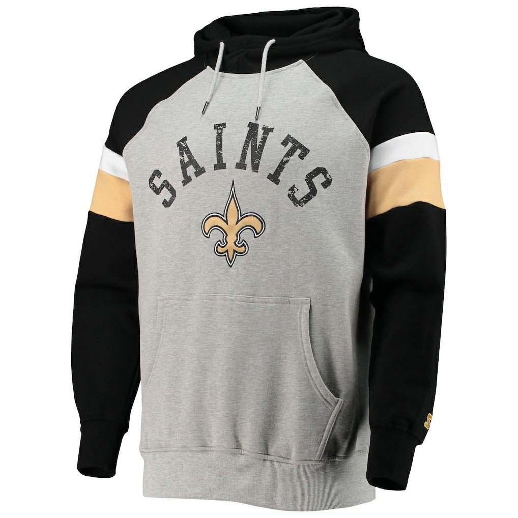 New Orleans Saints Starter Home Run Raglan Pullover Hoodie Heathered Gray/Black - NFL