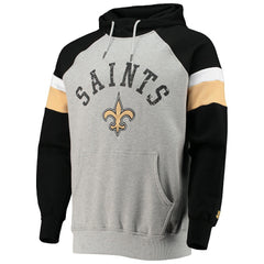 New Orleans Saints Starter Home Run Raglan Pullover Hoodie Heathered Gray/Black - NFL