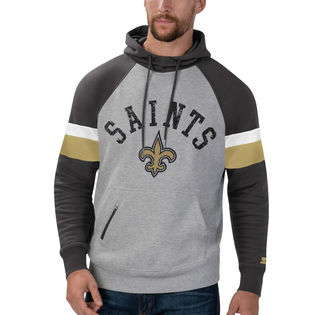 New Orleans Saints Starter Home Run Raglan Pullover Hoodie Heathered Gray/Black - NFL