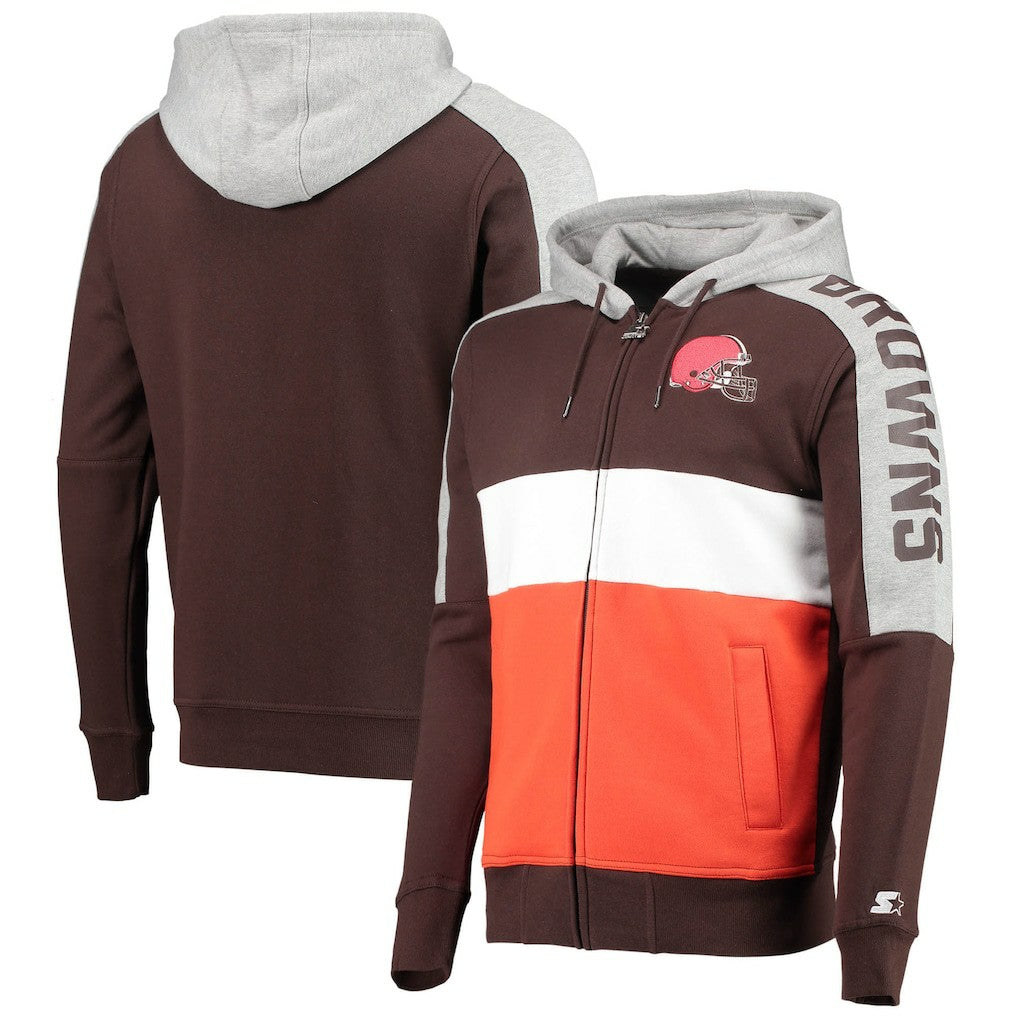 Cleveland Browns Starter Playoffs Color Block Full-Zip Hoodie Brown/Orange - NFL