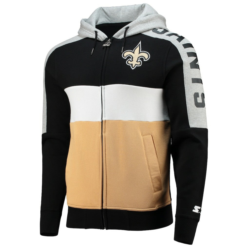 New Orleans Saints Starter Playoffs Color Block Full-Zip Hoodie Black/Gold - NFL