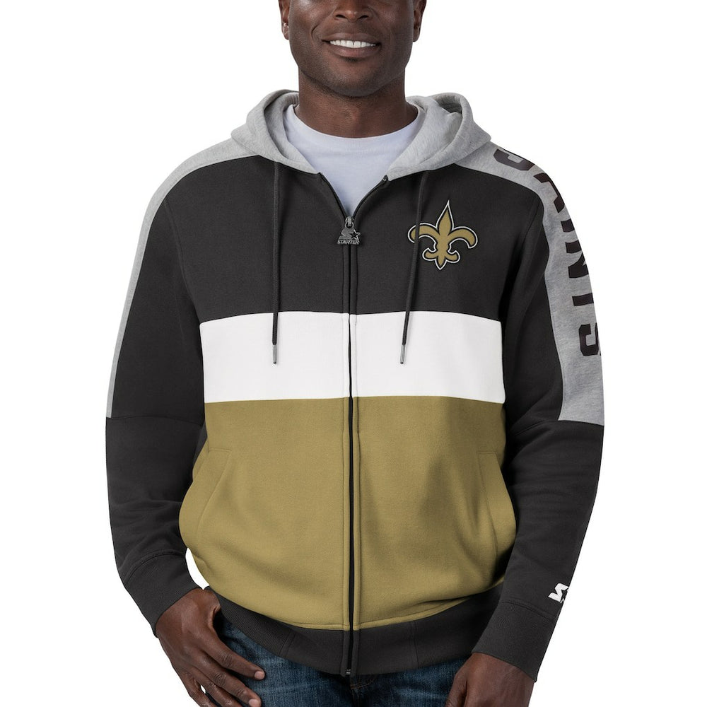 New Orleans Saints Starter Playoffs Color Block Full-Zip Hoodie Black/Gold - NFL