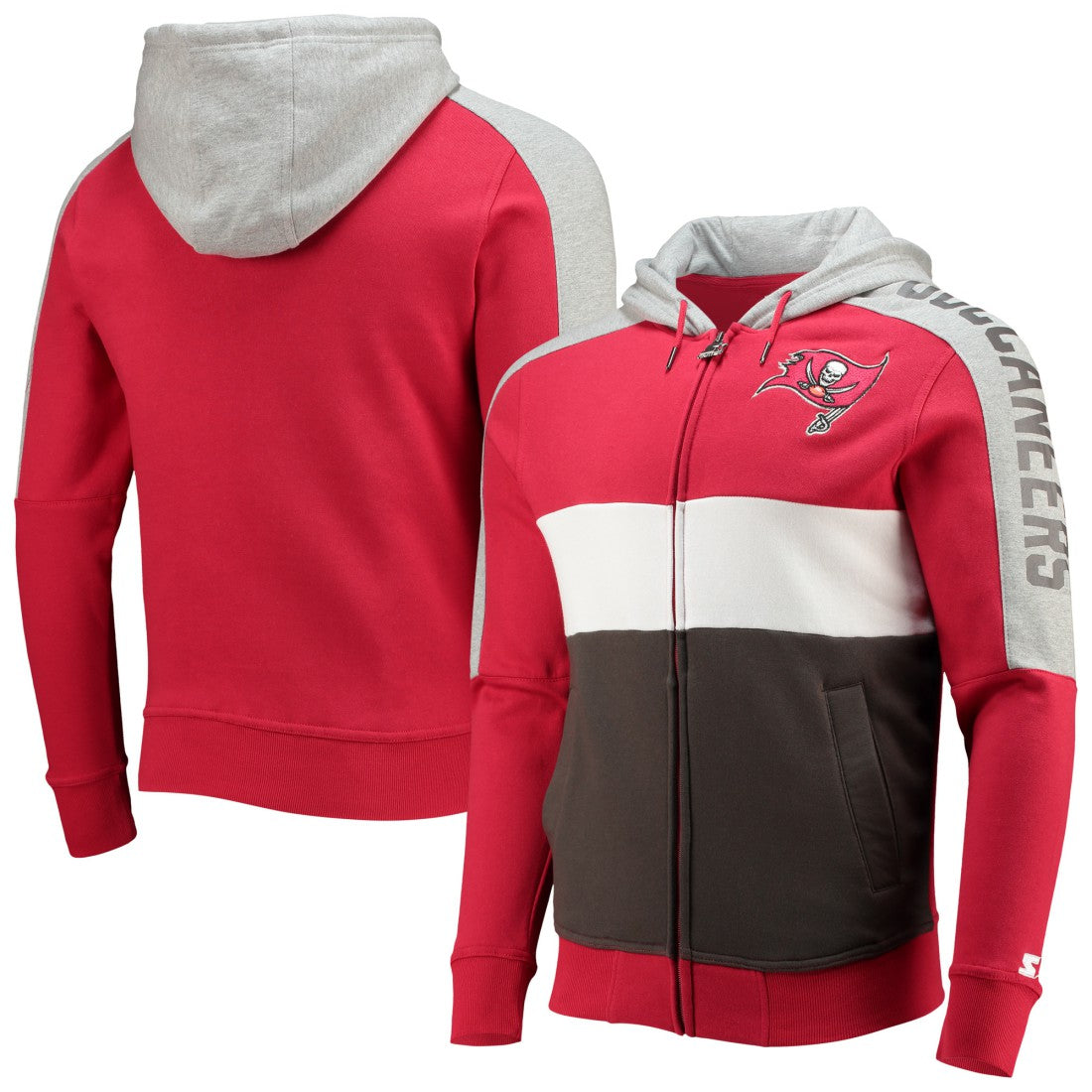 Tampa Bay Buccaneers Starter Playoffs Color Block Full-Zip Hoodie Red/Pewter - NFL