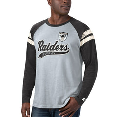Las Vegas Raiders Starter Throwback League Raglan Long Sleeve Tri-Blend T-Shirt Silver/Black - NFL