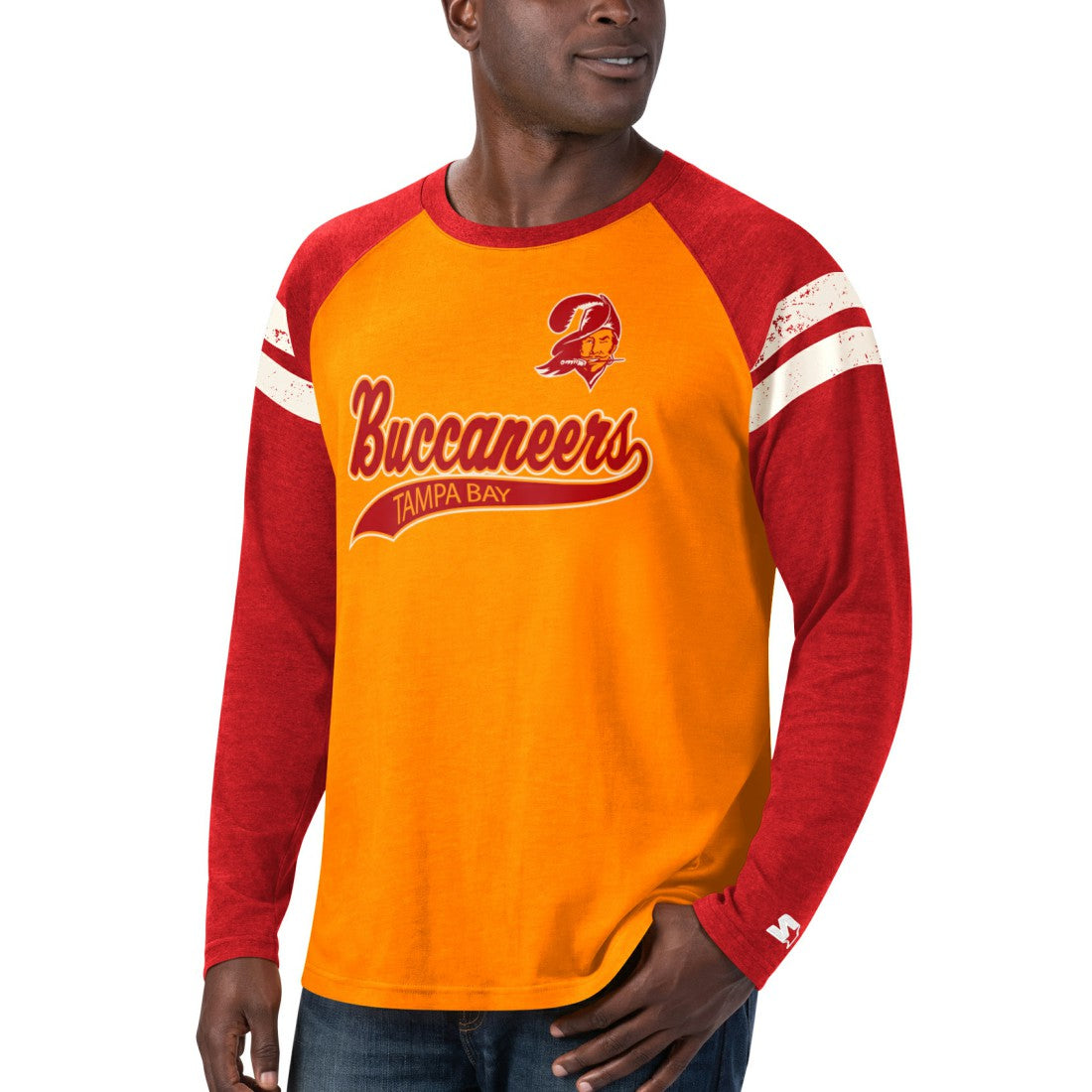 Tampa Bay Buccaneers Starter Throwback League Raglan Long Sleeve Tri-Blend T-Shirt Orange/Red - NFL