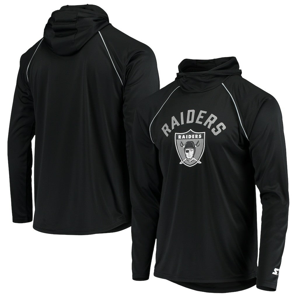 Las Vegas Raiders Starter Throwback Raglan Hoodie Long Sleeve T-Shirt Black - NFL