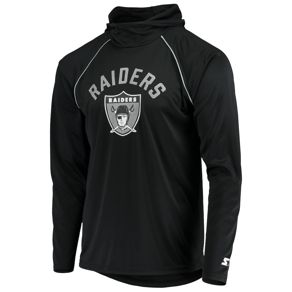 Las Vegas Raiders Starter Throwback Raglan Hoodie Long Sleeve T-Shirt Black - NFL