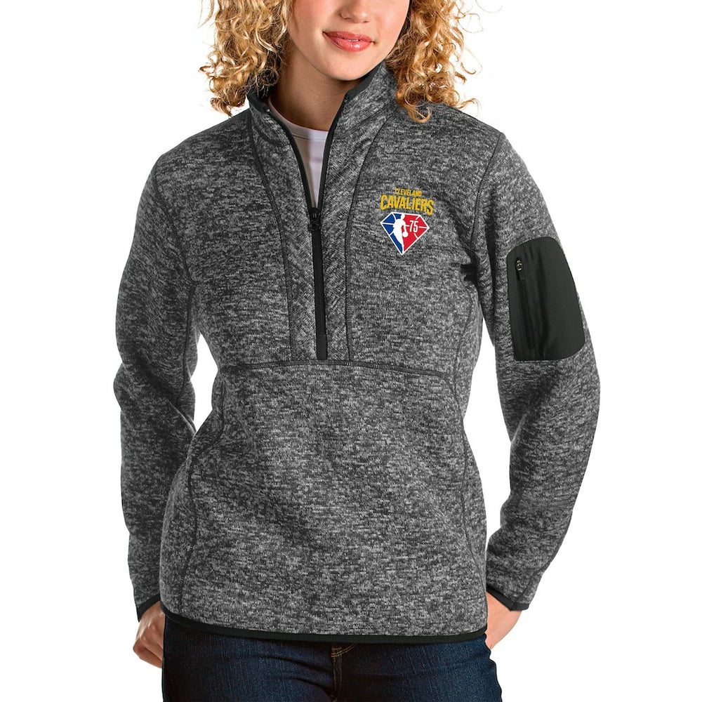 NBA - Cleveland Cavaliers Antigua Women's NBA 75th Anniversary Fortune Quarter-Zip Pullover Jacket - Heathered Charcoal